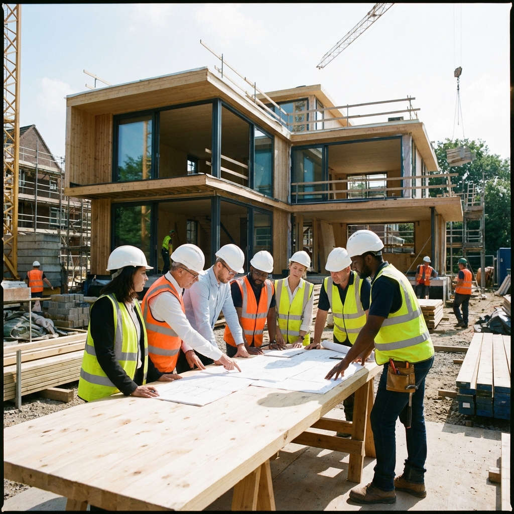 ConstructRight Team reviewing blueprints