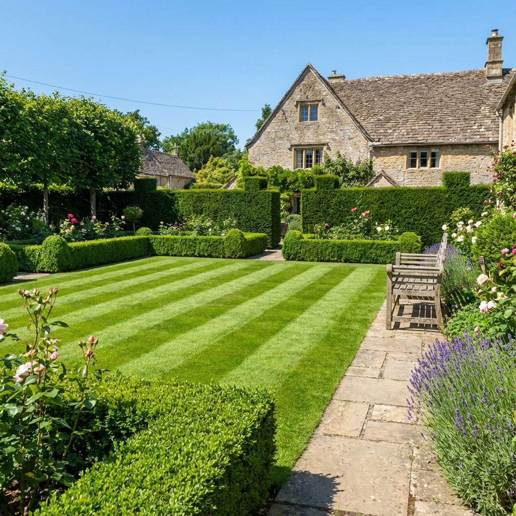 Tidy lawn and hedges